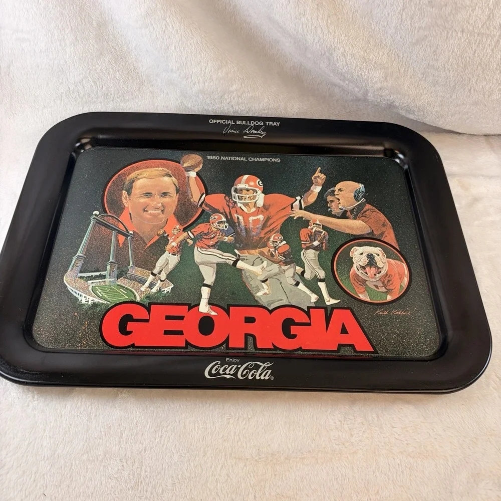 Vintage 1980 Georgia Bulldogs Coca-Cola Metal Tray Vince Dooley UGA EUC Minty!